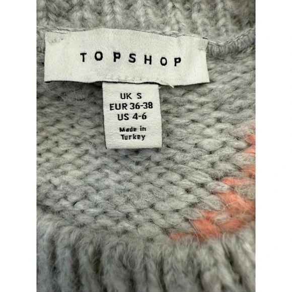 Top Shop Size Small Crewneck Abstract Oversize Crop Sweater Grey Peach Blue - Picture 4 of 5